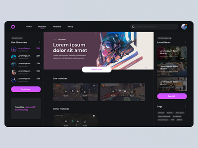 Gaming Esports Dashboard Design app dashboard design gaming logo news ui