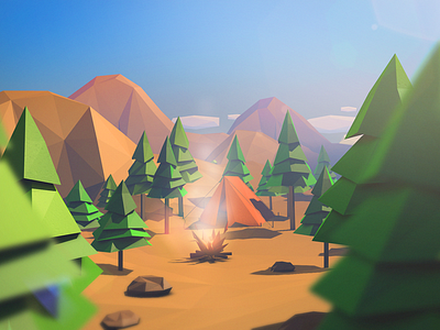 Forest camp 3d camp cinema4d forest lowpoly photoshop postproduction