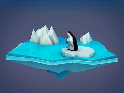 Ice island 3d character cinema 4d cold ice island low poly lowpoly photoshop pinguin polygons postproduction water