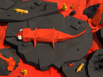 Lizard 3d abstract cinema 4d cubism fire lava lizard low poly magma moek photoshop polygons