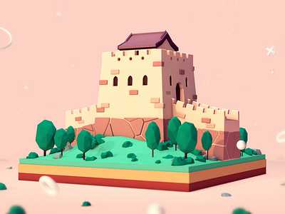 Great Wall 3d antonmoek art blender c4d cartoon china game illustration lowpoly render toon toy