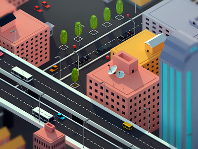 City fragment 1 antonmoek c4d cinema4d city digital art illustration isometric lowpoly polygonal polygons render