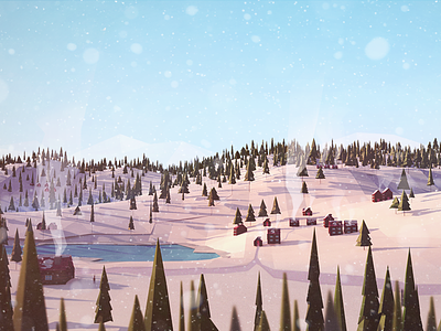 Mountain Sunrise 3d antonmoek cinema4d digitalart forest lowpoly mounts nature polygonal polygons render snow