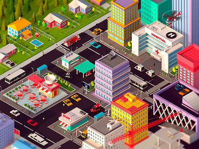 Town Fragment 🏙 3d antonmoek cinema4d city digital art game gamedesign illustration isometric lowpoly polygonal render