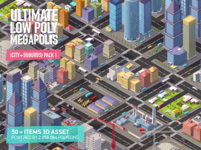 Ultimate Low Poly Megapolis 3d antonmoek asset building c4d cinema4d city game low poly lowpoly pack polygons