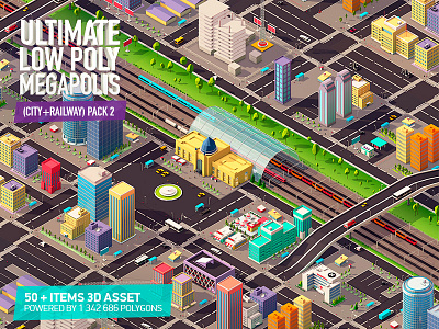 Ultimate Low Poly Megapolis Pack 2 (City + Railway)