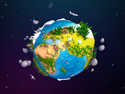 Lowpoly Earth Planet 3d cartoon earth globe illustration low lowpoly planet poly render space travel