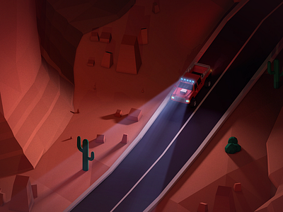 Monument Valley Night Driver 3d antonmoek c4d cinema4d game illustration isometric low poly lowpoly photoshop render vehicle