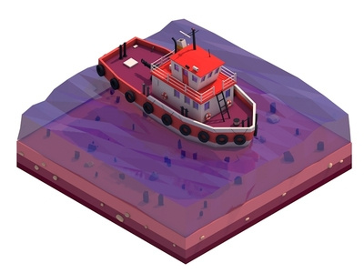 Cartoon Lowpoly Tugboat 3d boat c4d cinema4d digitalart game design illustration low poly lowpoly lowpolyart sea tugboat