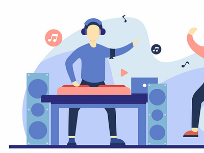 Party with DJ Music Flat Illustration