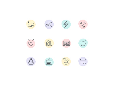 Icons balance circle design goals growth icon icon design icon set icons meditation mindfulness minimal organic pastel simple strategy success ui vector warm