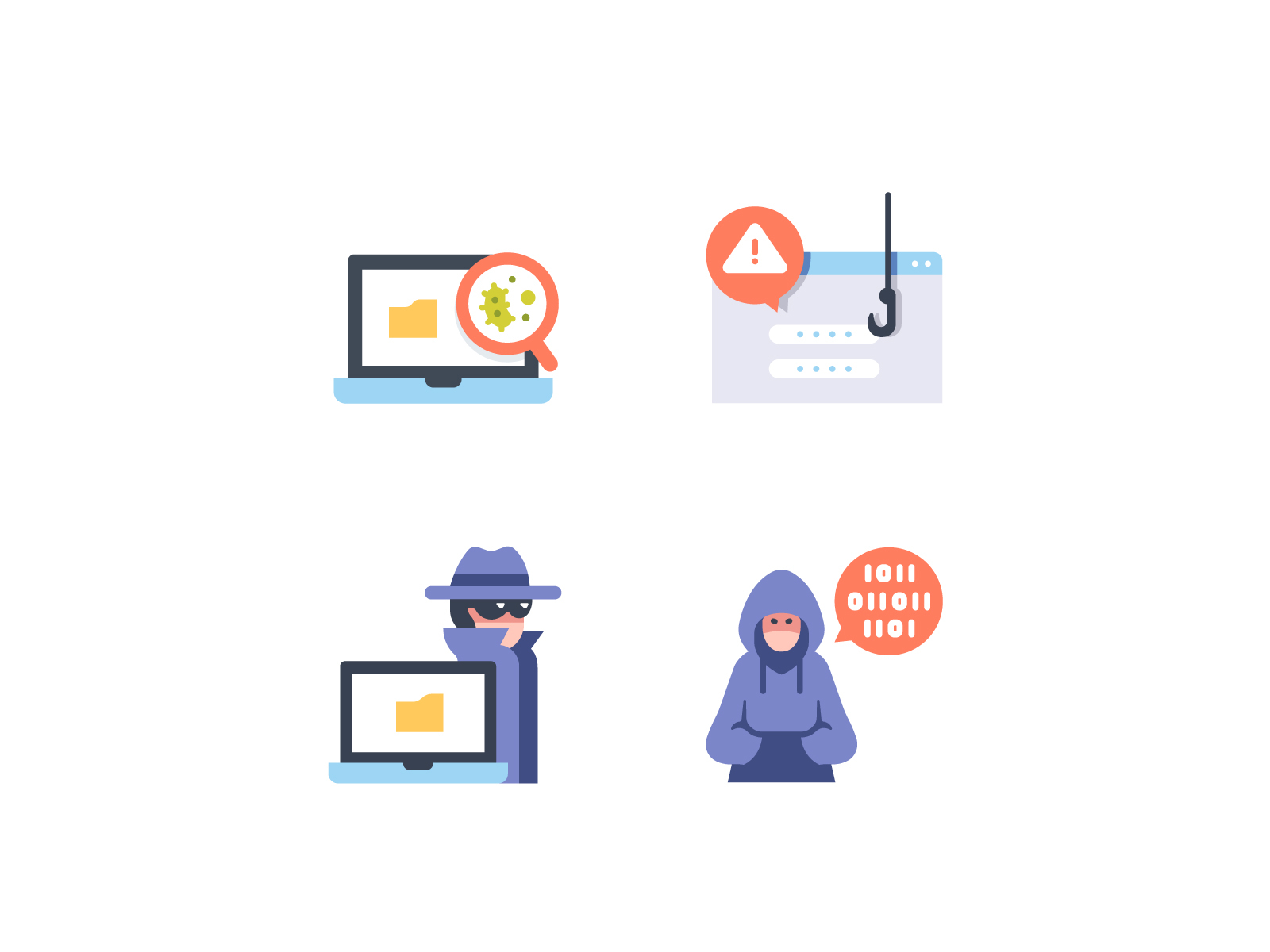 Cyber crimes icons technology hacker internet computer crime cyber vector flat design illustration icons icon