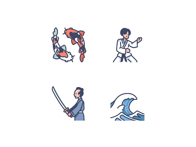 Japan icons 2 design fish icon icons illustration japan japanese karate katana koi fish samurai vector wave