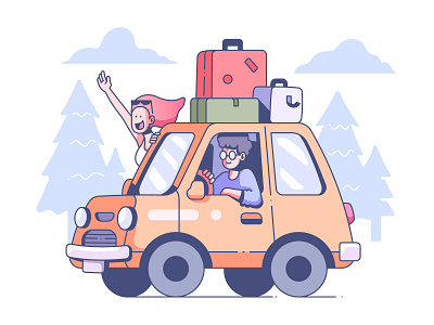 Car travel car couple drive happy holiday illustration journey lifestyle people road summer transport travel trip vacation vehicle
