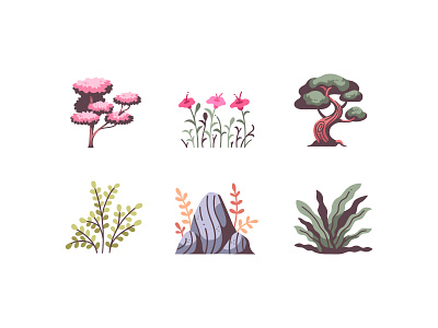 Forest Element design flower forest grass green icon illustration plant plants rock stone tree