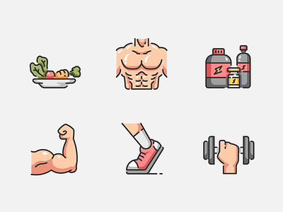Fitness power - Lineal color arm body design diet dumbbell fitness food healthy icon muscle running supplementary