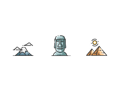 Landmark easter fuji icon island landmark line lineal moai mountain outline pyramid