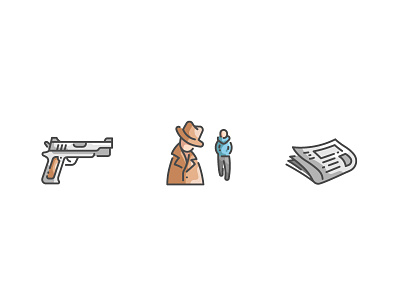 Detective color detective gun icon illustration line newspaper outline stalking