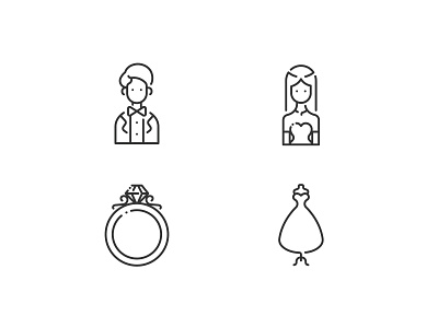 Wedding bride celebration couple design dress groom icon icons illustration love marriage outline ring romantic vector wedding