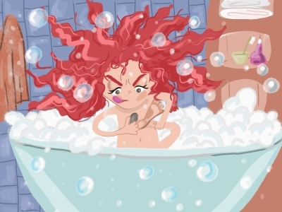 Girl with red hair and her heel babls bath drawing girl illustration daily illustrations inspration photoshop picture redhair towel
