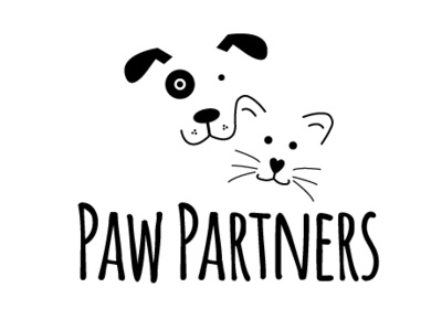 Paw Partners animal black white cat cute design digital digital illustration dog drawing illustration illustrator kitty logo minimal pet vector