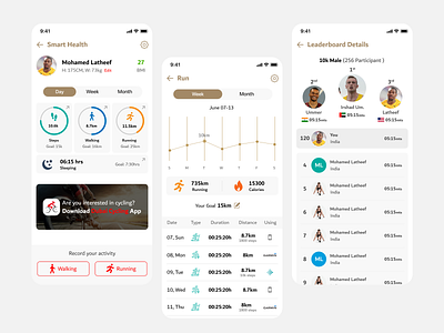 Smart Health (Profile, Dashboard & Leader board ) design gold health leader board mobile app profile smart health ui ux