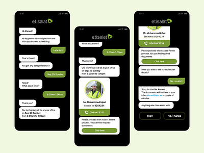 Chatbot For Telecommunication black chat chatbot for telecommunication creative design green mobile app ui ux