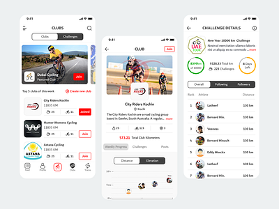 Clubs & Challenges for Cyclist club cycling cyclist design development listing mission mobile app ui ux