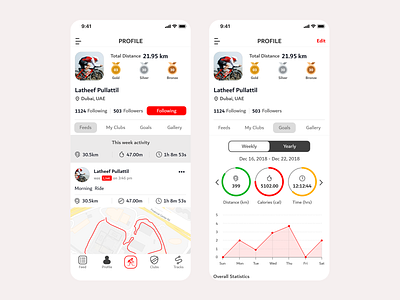 App for Cyclist - Profile cycling cyclist design recordign social ui ux