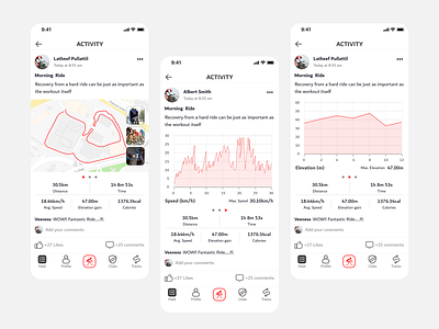 Cycling Activity Details activity cycling cyclist design map mobile app post profile activity social ui ux