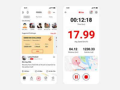 App for Cyclist activity creative cycling cyclist design feed live mobile app post record socila ui ux