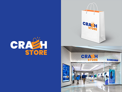 Online Store Logo blue branding crash creative design illustrator logo store yellow