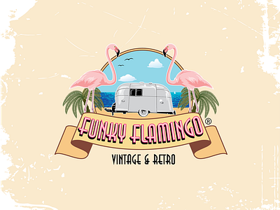 Retro RV rental logo beach brand identity branding classic flamingo funky graphicdesign illustration logo logodesign outdoor palmtree rental retro rv sea vector vintage