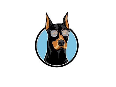 doberman wearing glasses cartoon doberman dog glasses icon illustration illustration design illustrator wearing