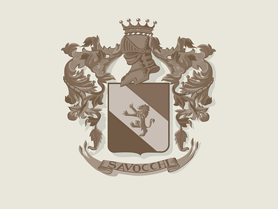 Savocchi family crest coat of arms coatofarms crest helmet heritage illustration italian lion medieval shield vintage