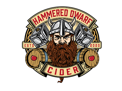 Fantasy cider logo apple barrel beard braid brand identity cider dwarf fantasy graphicdesign hammer helmet horn illustration logo logodesign