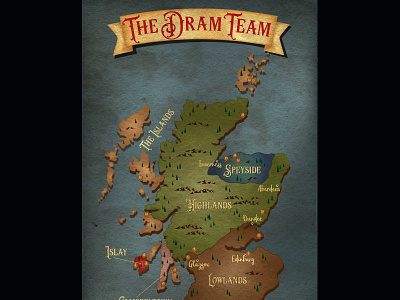 Scottland illustration island map region scotland vintage whiskey whisky