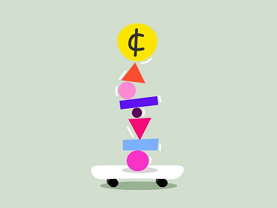 Doodle about money balance in the world 2d balance figure finance flat geometric illustration money skateboard system world