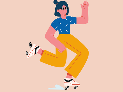 Girl on roller skates concept illustration. Trendy  character