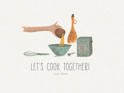 Let's Cook Together cooking food gouache illustration oil pour salt stir website