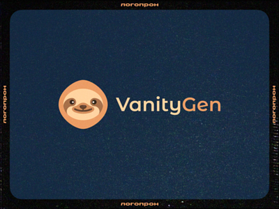 Vanity Gen Logo bitcoin branding crypto cute express flat fresh generator graphic design identity illustration logo logo design logopron mark retro sloth typography vector vhs