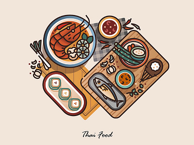 Thai cuisine - Lineal Color Illustration color cuisine design food illustration thailand vector