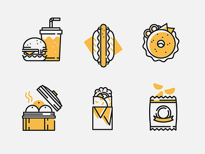 Fastfood - Lineal Color icon design color design fastfood food icon lineal shadow snack yellow