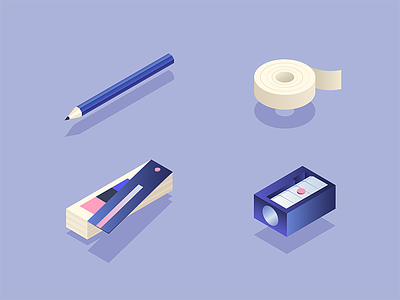 Stationary - Isometric icon design color gradient icon illustration isometric pencil stationary tape