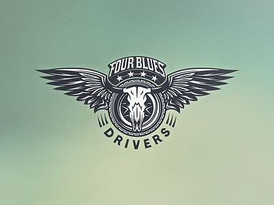 Four Blues Drivers - Logo Design blues cow driver illustration logo logo design music skull star vintage wheel wing