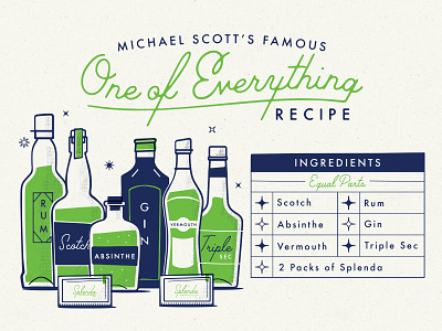 One of Everything Recipe alcohol michael scott mid century recipe the office vector