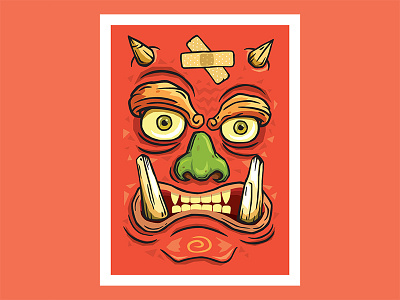 Yokai 3 horns illustratio japanese monster oni orge red yokai