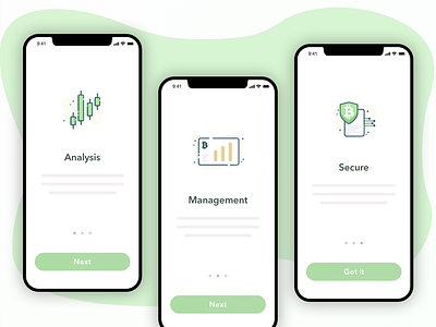 23 Onboarding app branding chart clean cryptocurrency dailyui design green icon illustraion minimal onboard onboarding screen simple sketch typography ui vector white