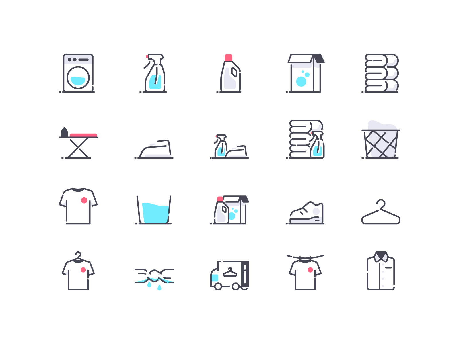 Laundry Icons icon iconography iron laundry tshirt ui vector wash washing machine