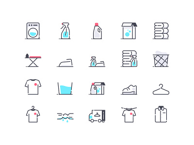 Laundry Icons icon iconography iron laundry tshirt ui vector wash washing machine